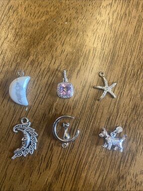 Silver-Tone Charm Set - purple/pink, cat, dog made of .925 silver, moons, star